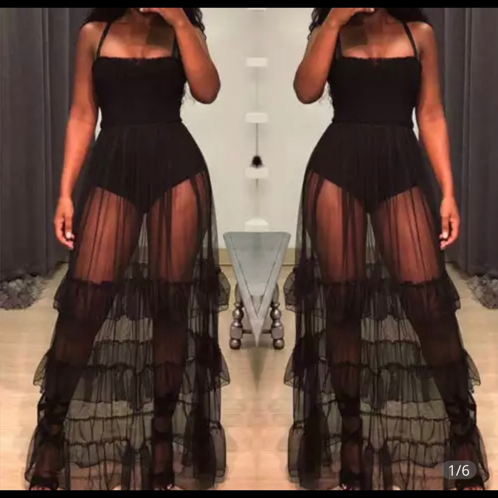 Never worn black sheer mesh tutu maxi dress.